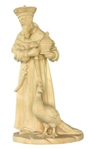 Wise man with peacock - natural - 14 cm