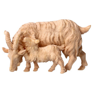 MO Goat with kid - natural - swiss pine wood - 10 cm