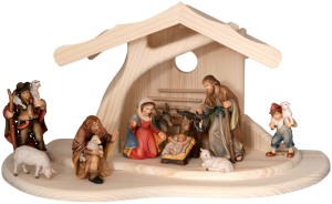 Modern Stable with 11 Betlehem Nativity Figurines