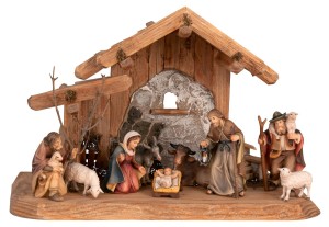 Hüttenstall mit Orig. Bethlehem Krippe 10 Figuren