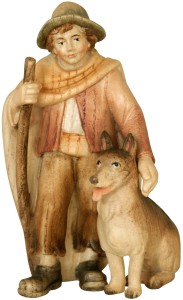 Pastorello con cane e bastone - colorato aquerello - 10 cm