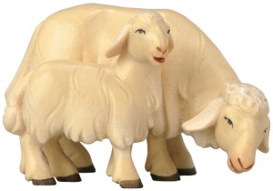 Schaf grasend mit Lamm - bemalt - 10 cm