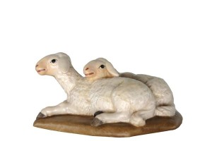 Schafpaar liegend barocke K. - bemalt - 10 cm