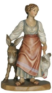 Frau mit Esel - bemalt - 13 cm