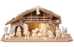 MA Nativity set 17 pcs - Alpine stable with lighting