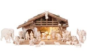 MA Nativity set 30 pcs - Alpine stable with lighting