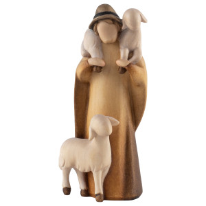 LE Pastore con 2 pecore - colorato - 13 cm