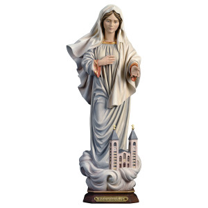 Madonna Medjugorje mit Kirche - bemalt - 12 cm