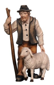 HE Shepherd with sheep and stick - color - 8 cm