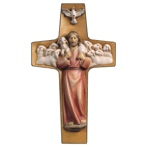 Croce Buon Pastore - colorato rosso - 14 x8 cm