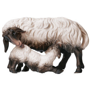 SH Sheep with suckling lamb head black - color - 8 cm