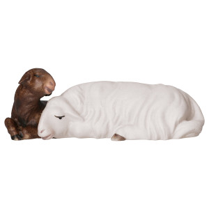 CO Pecora con agnello sdraiato - colorato - 16 cm