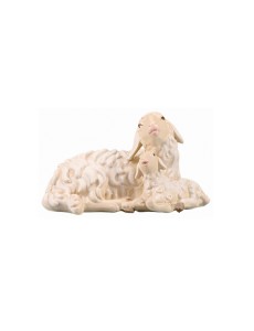 IN Pecora sdraiata con agnello - colorato - 12 cm