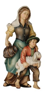 Herds-woman with boy - color - 9 cm