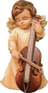 Angelo natalizio con violoncello - colorato - 4,5 cm