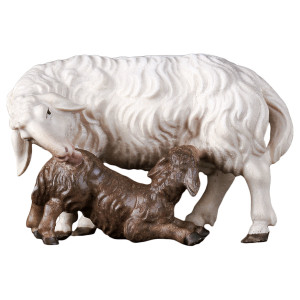 UL Schaf mit Lamm säugend - bemalt - 10 cm