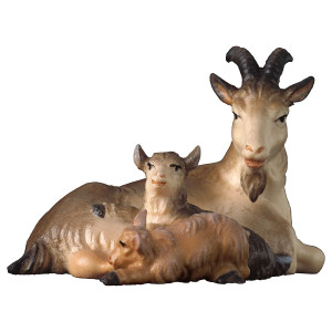 UL Goat with two lying kids - color - 12 cm