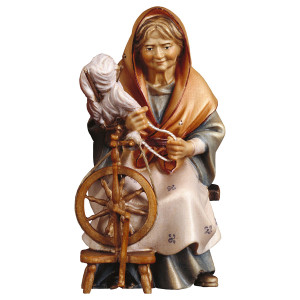 SH Old landlady with spinning wheel - color - 8 cm