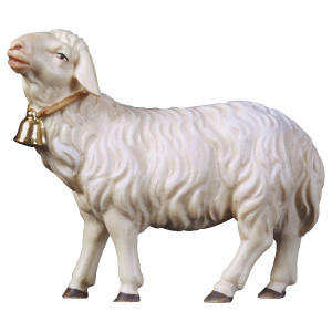 HI Schaf geradeaus schauend mit Glocke - bemalt - 8 cm