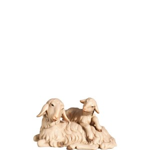 O-Schaf liegend mit Lamm am Rücken