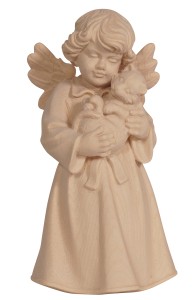 Bell angel standing with cat - natural - 7 cm