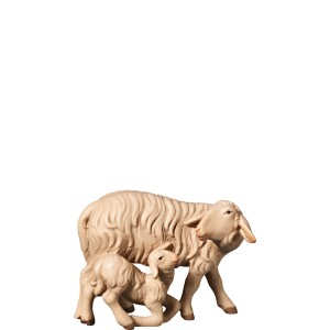 H-Schaf mit Lamm kniend - bemalt - 12,5 cm