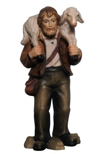 MA Shepherd with a sheep on shoulder - color - 12 cm