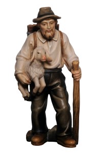 MA Shepherd with a lamb in his arms+basket - color - 8 cm