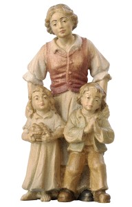 ZI Pastora con 2 bambini - colorato aquerello - 11 cm