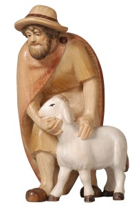 PE Shepherd with sheep - color watercolor - 9 cm