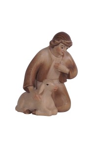 PE Shepherd kneeling with sheep - stained 3 shades - 15 cm