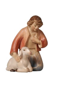 PE Shepherd kneeling with sheep - color watercolor - 8 cm
