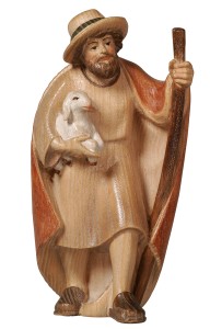 PE Pastore con bastone e agnello - colorato aquerello - 8 cm