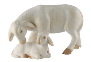 Schaf mit Lamm - bemalt wasserfarbe - 9 cm