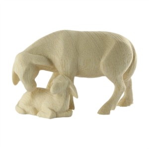 Leonardop pecora con agnello - naturale - frassino - 17 cm