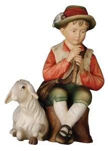 Pastore seduto con flauto e pecora