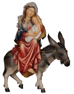 Maria seduta con bambino su asino (fuga in Egitto)