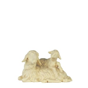 A-Schaf liegend mit Lamm am R&uuml;cken - natur - 8 cm