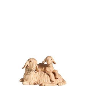 A-Sheep lying w/ lamb on back - stained 2 shades - 11,5 cm