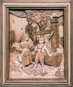 Children at fountain with frame