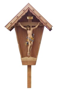 Corpus on cross with roof-natural larch