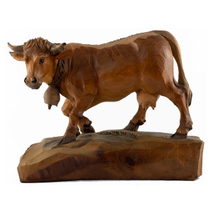 Cow of swiss pine wood - color - 38 cm