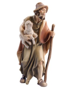SI Pastore con bastone e agnello - colorato - 9 cm
