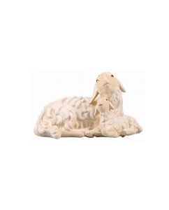 SI Schaf liegend mit Lamm - bemalt - 9 cm
