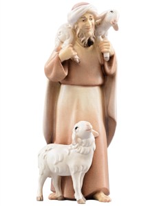 LI Pastore con due pecore - colorato - 10 cm