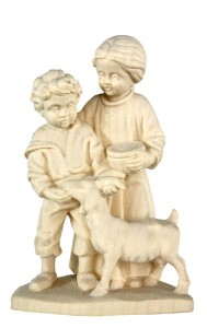 Gruppo bambini con capretta - naturale - 11 cm